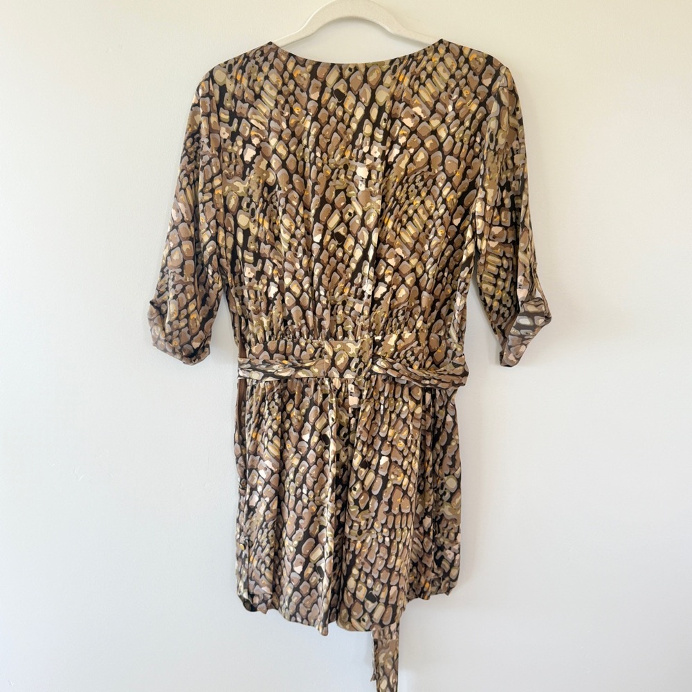 Charlie Jade Silk Romper Womens XS – Abstract Animal Print Jumpsuit Brown Tan - Picture 5 of 9